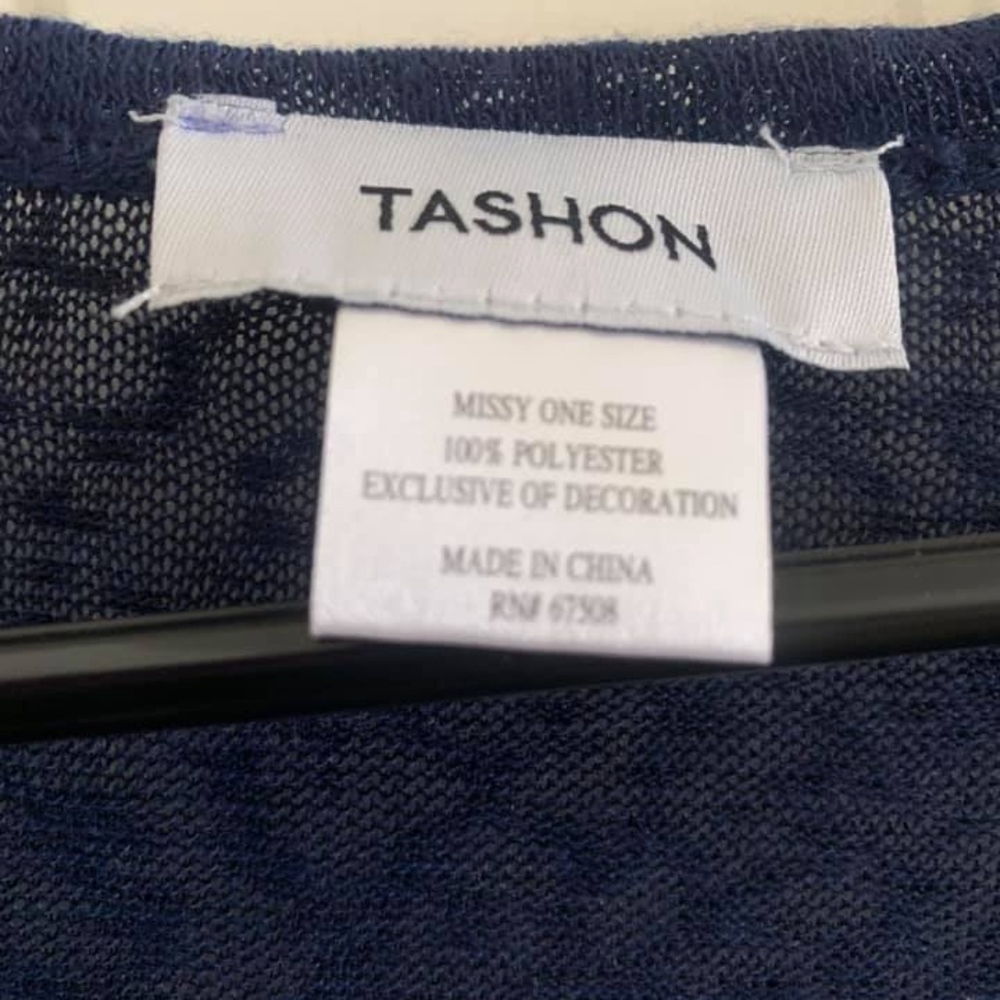 Tashon Navy Blue Lace Shoulder Kimono Open Front Cardigan Shrug Bolero Missy OS - Picture 6 of 7